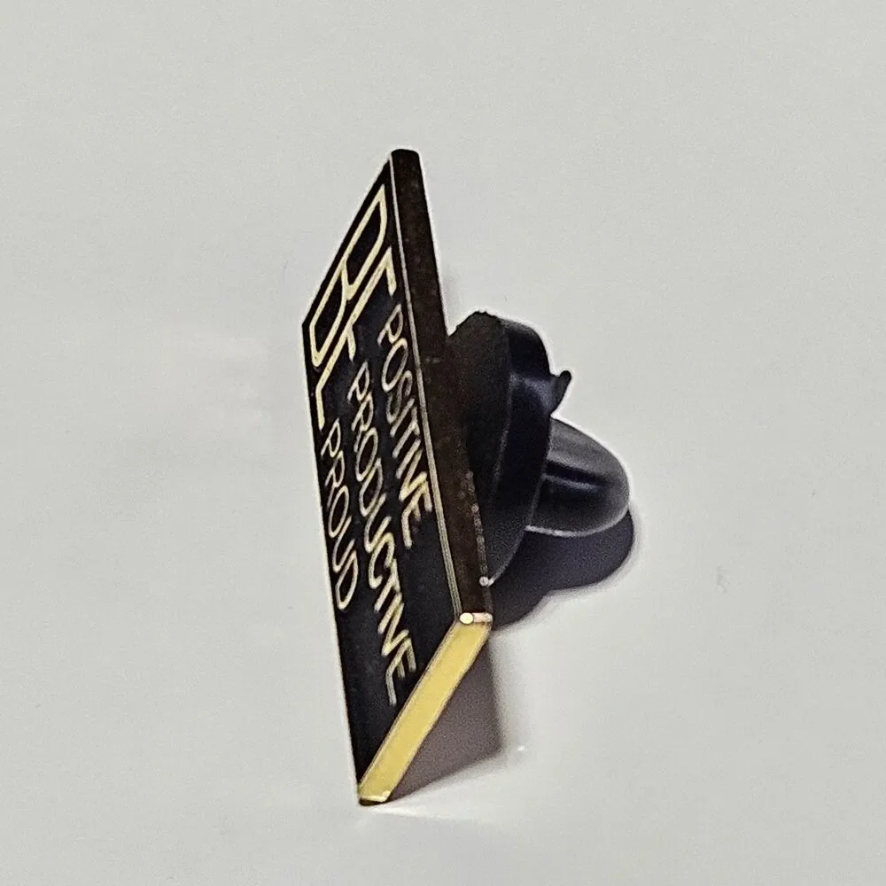 Be Positive Productive Proud Pin Black & Gold Tone